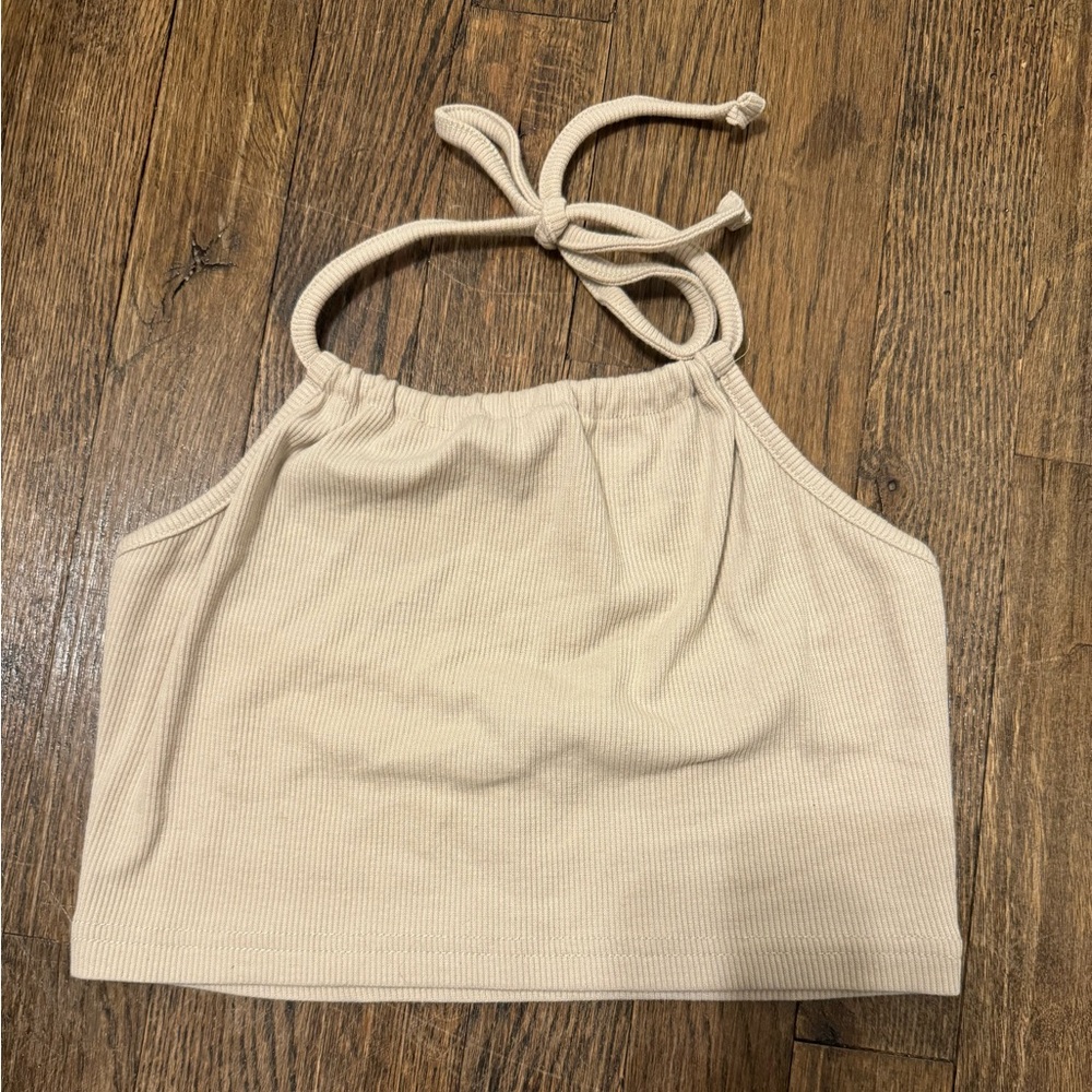 tan adjustable cropped halter tank from shein!